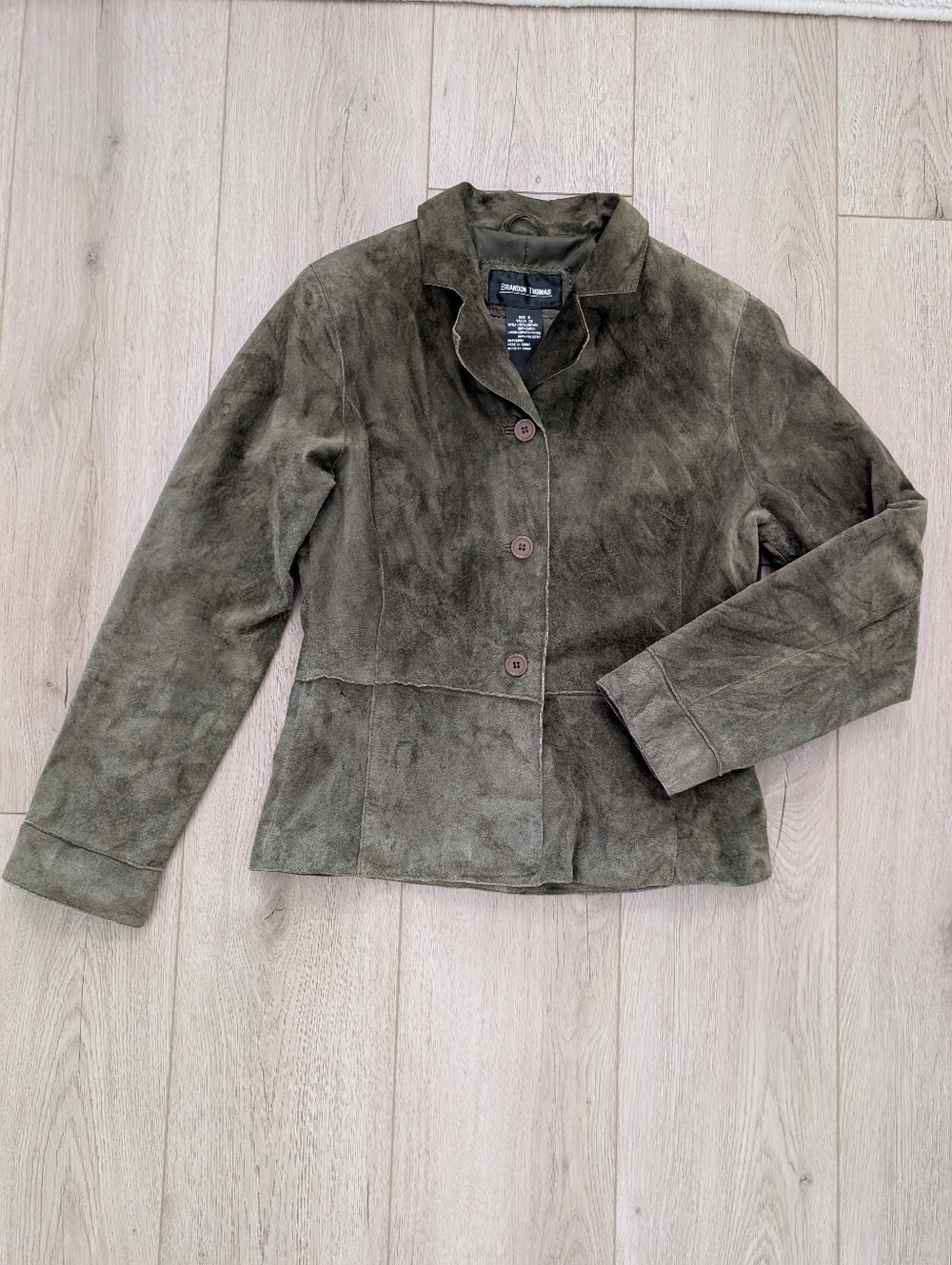 Brandon Thomas olive green suede leather blazer jacket